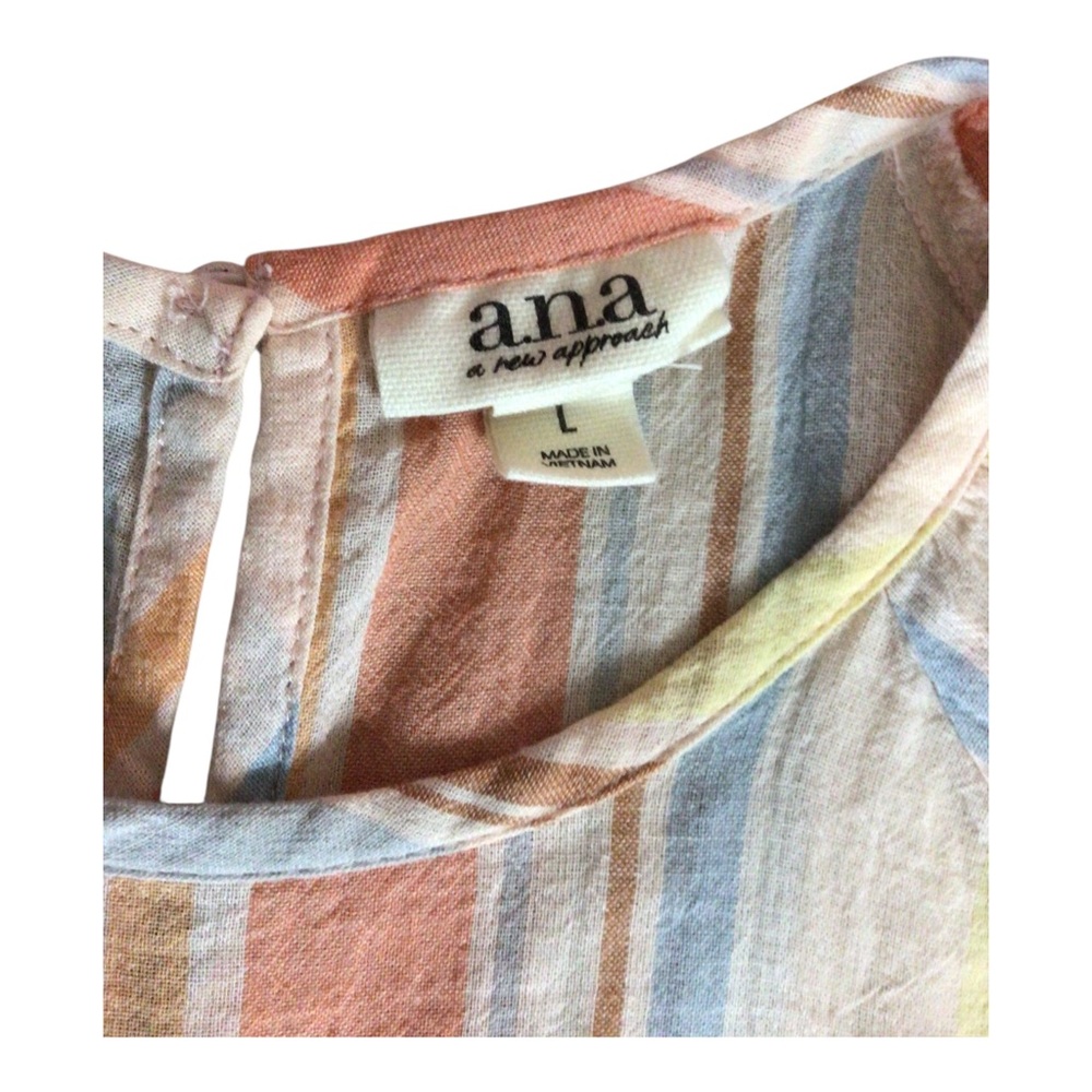 Ana Babydoll Pastel Multi-Stripe Cotton Short Sleeve Top Large - Picture 8 of 9